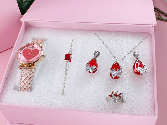 Luxury Red Crystal Jewelry Gift Set with Watch | Amariz Jewelry