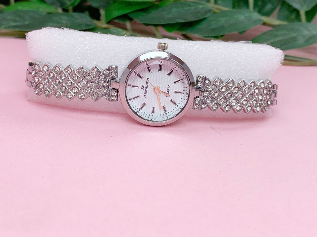 Elegant Silver Crystal Jewelry Set with Watch