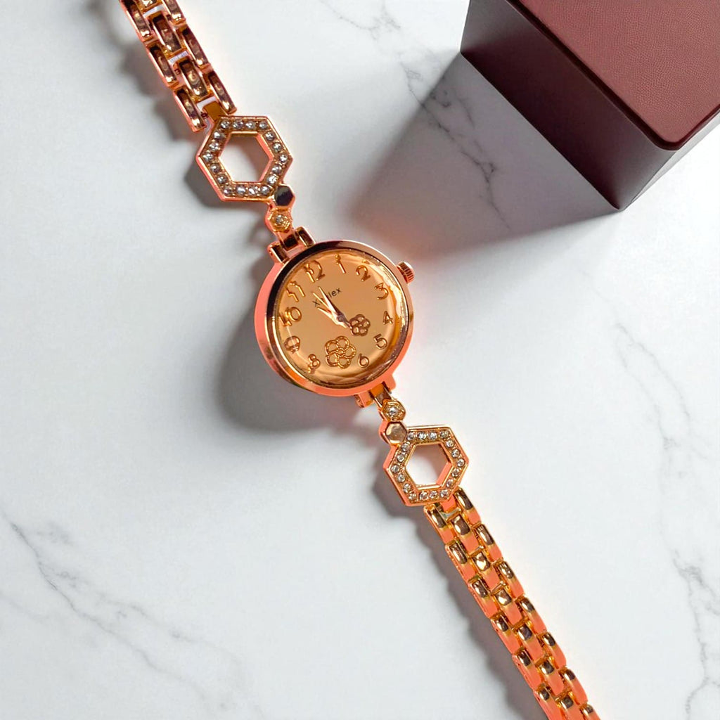 Luxury Gold-Plated Floral Jewelry Set with Watch | Amariz Jewelry